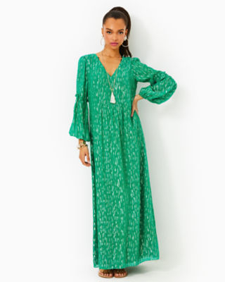 Lilly Pulitzer Cleme Maxi Dress In Fiddle Leaf Green Mystical Viscose Metallic Clip