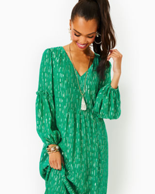 Lilly Pulitzer Cleme Maxi Dress In Fiddle Leaf Green Mystical Viscose Metallic Clip