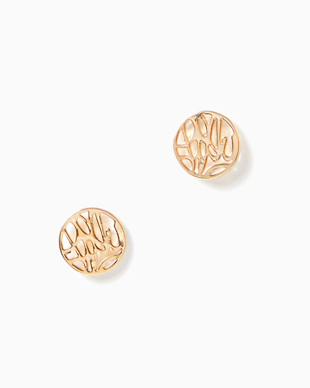 Lilly Logo Earrings, Gold Metallic, large - Lilly Pulitzer