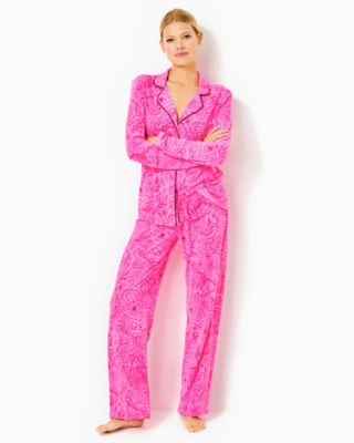 Lilly Pulitzer 30.5" Pajama Knit Pant In Cerise Pink Pinkie Promises