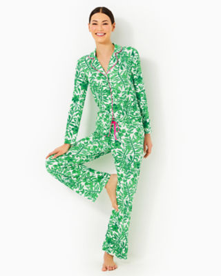 30.5" Pajama Knit Pant, Fiddle Leaf Green Lil Escape Plan Pjs, large - Lilly Pulitzer