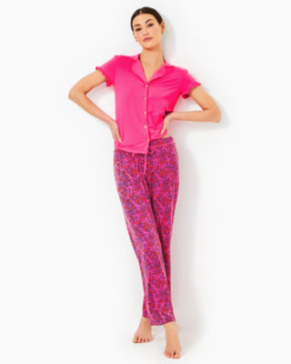 30.5" Pajama Knit Pant, Passion Fruit Pink Star Searching, large image number 2