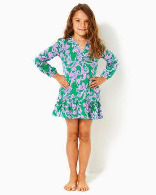 Girls Mini Alyssa Cotton Dress, Brazilian Green Salty Sandbar, large - Lilly Pulitzer