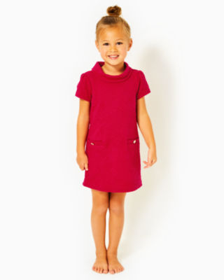 Girls Mini Daisee Shift Dress, Poinsettia Red Knit Pucker Jacquard, large - Lilly Pulitzer