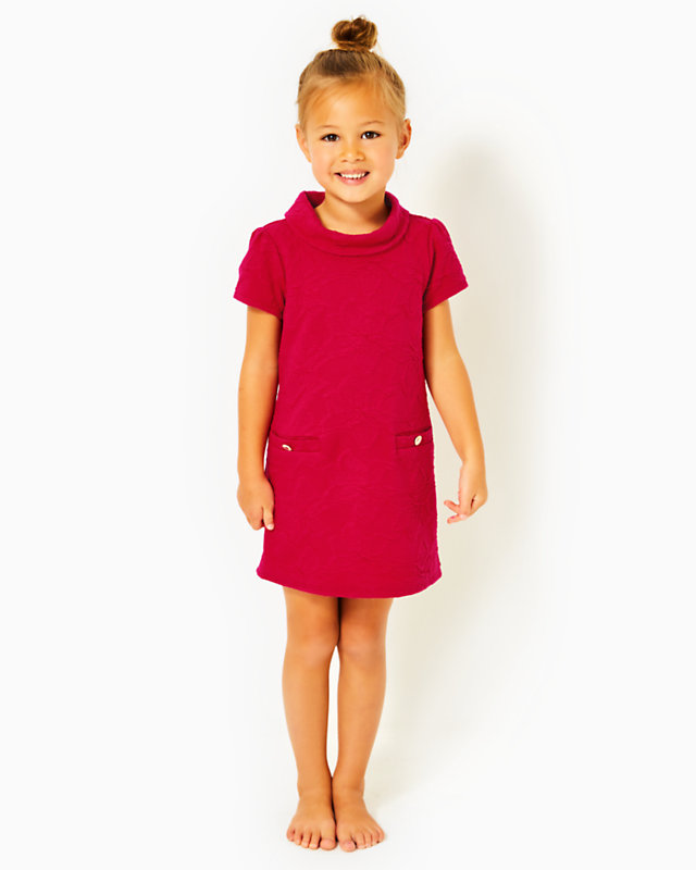 Girls Mini Daisee Shift Dress, Poinsettia Red Knit Pucker Jacquard, large - Lilly Pulitzer