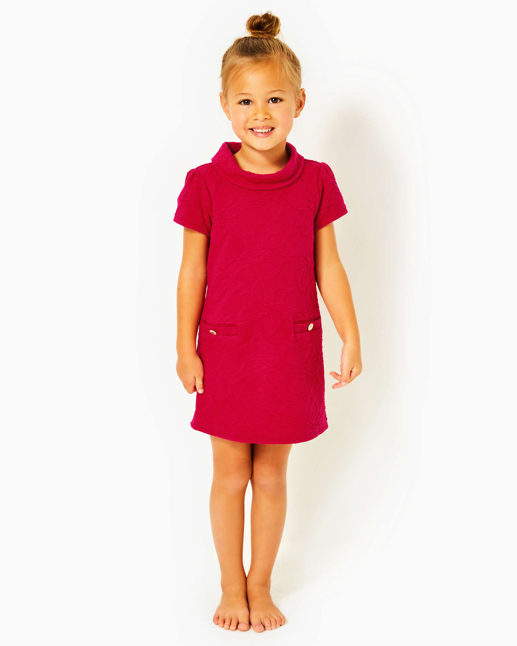 Lilly Pulitzer Kids' Girls Mini Daisee Shift Dress In Poinsettia Red Knit Pucker Jacquard