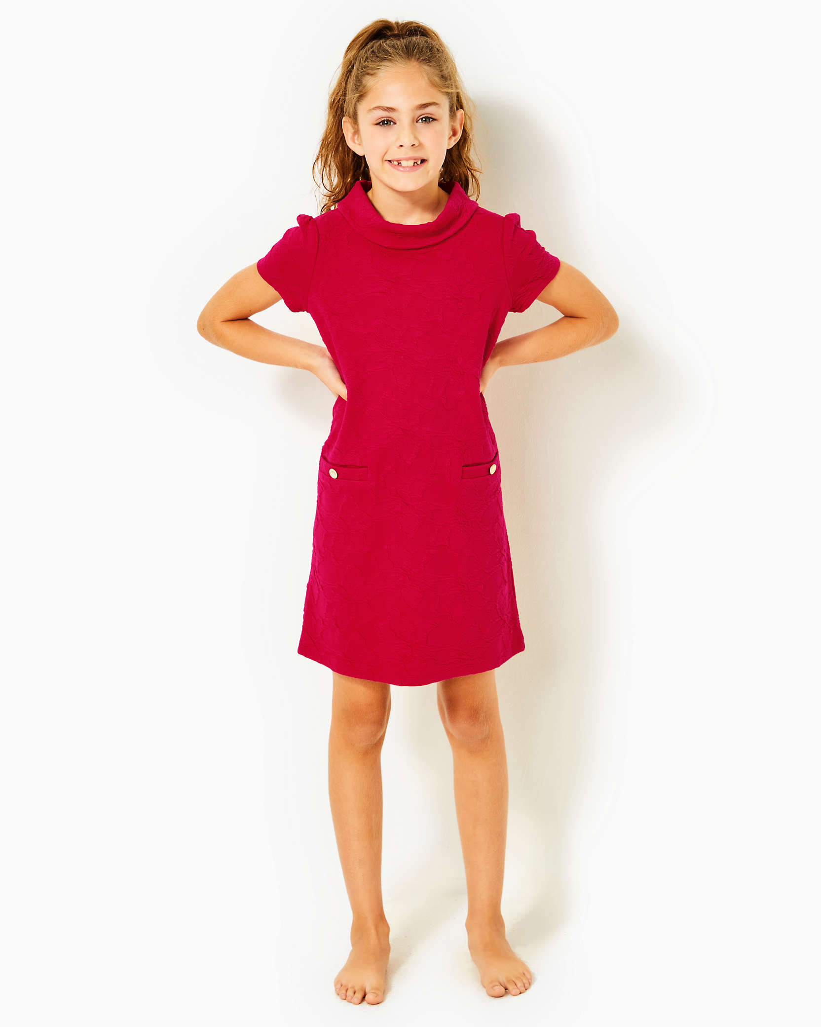 Shop Lilly Pulitzer Girls Mini Daisee Shift Dress In Poinsettia Red Knit Pucker Jacquard