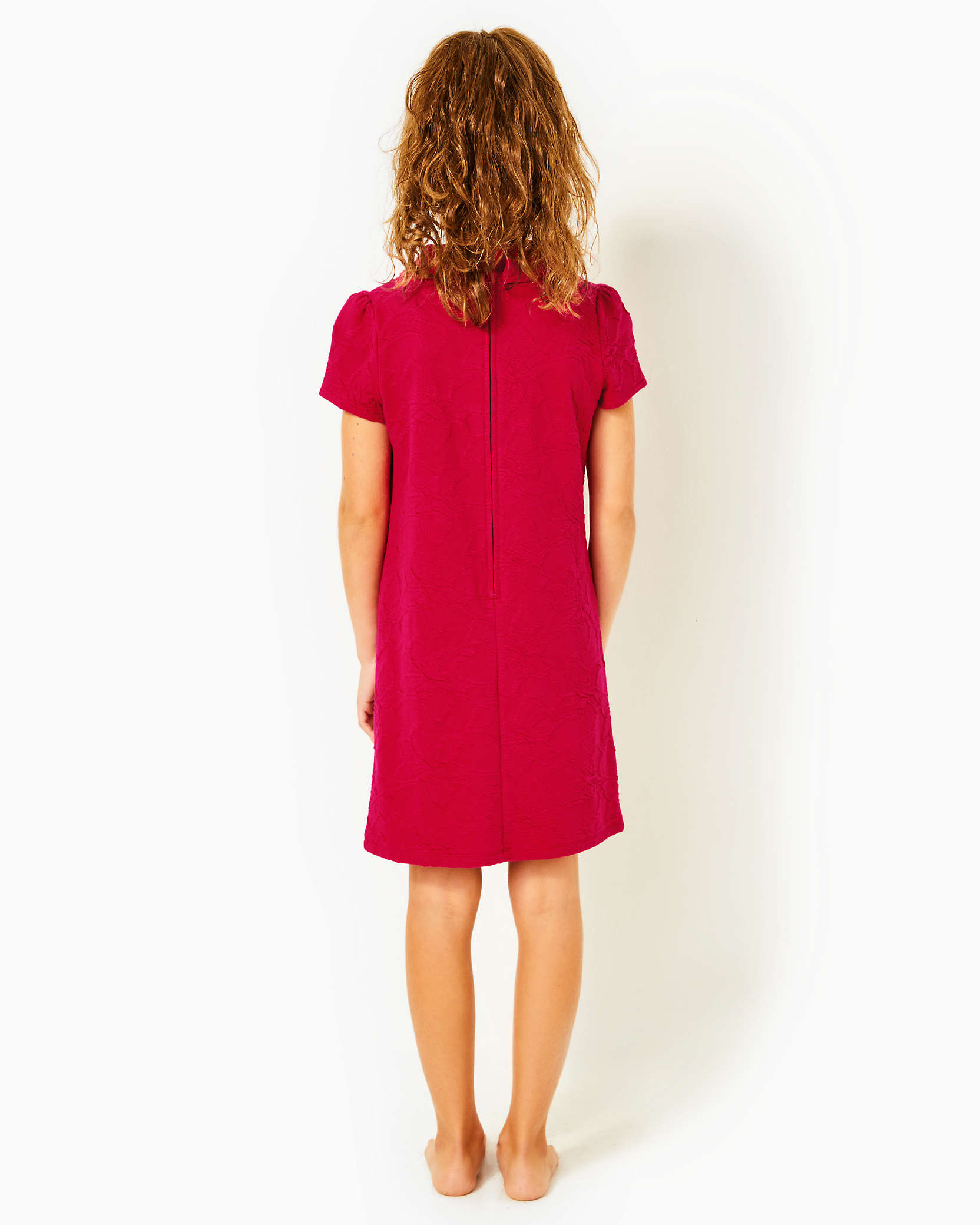 Shop Lilly Pulitzer Girls Mini Daisee Shift Dress In Poinsettia Red Knit Pucker Jacquard