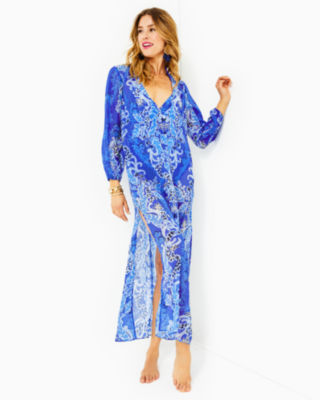 Lilly Pulitzer Keir Maxi Coverup In Alba Blue Baja Cove Engineered Coverup