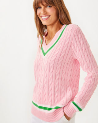 Brockton Cotton Sweater, Pink Muse X Fauna Green Tipping, large image 2