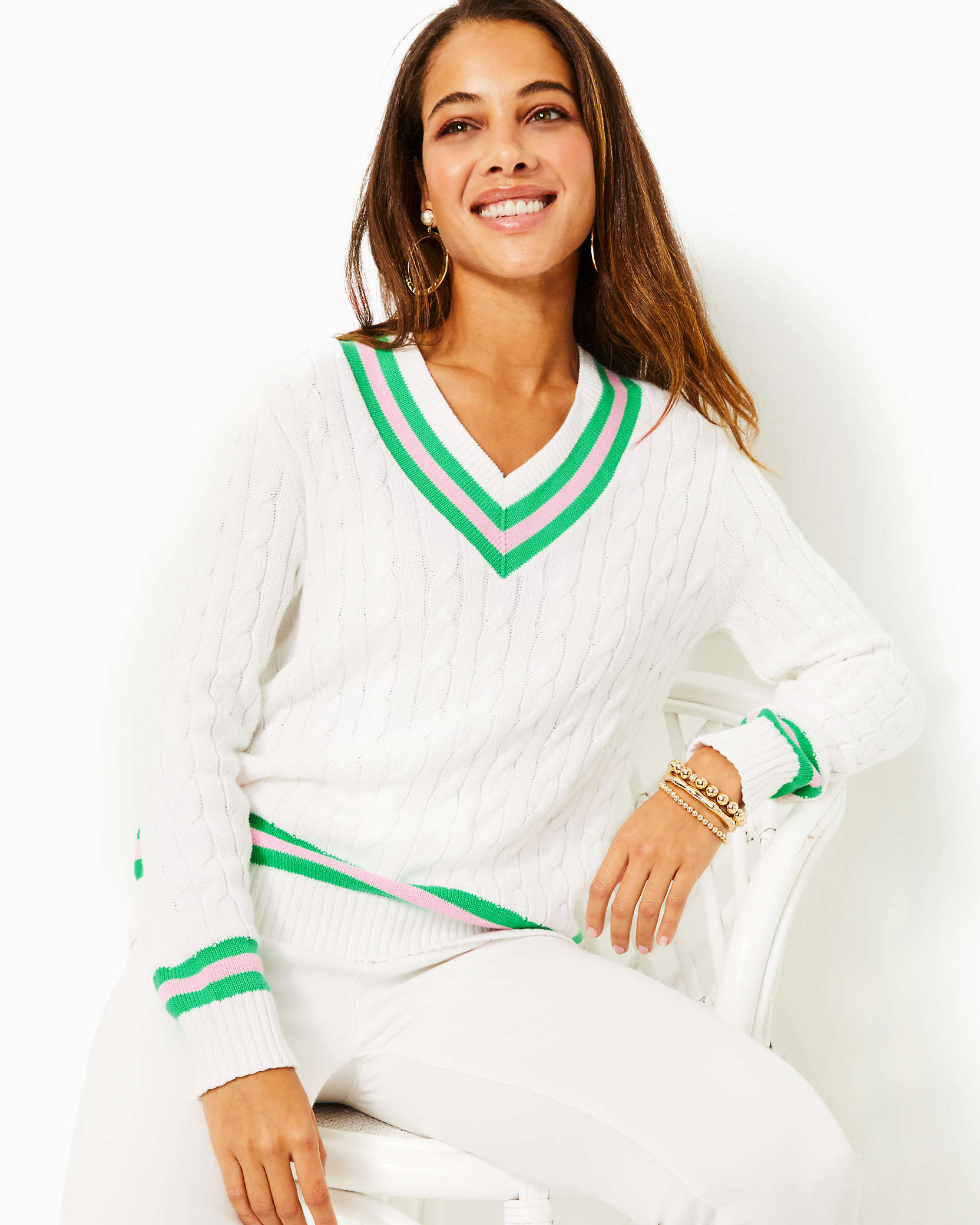 Lilly Pulitzer Brockton Cotton Sweater In Resort White
