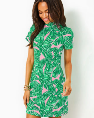 Hallie Short Sleeve Cotton Dress, Conch Shell Pink Lets Go Bananas, large image undefined