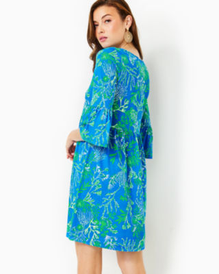 Jannie V-Neck Cotton Dress, Briny Blue A Bit Salty, large image undefined