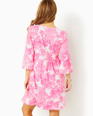 Jannie V-Neck Cotton Dress, Resort White Pb Anniversary Toile, large image undefined