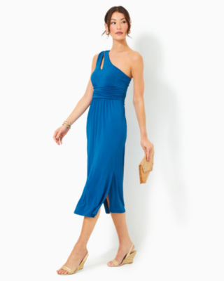 Shop Lilly Pulitzer Helina One-shoulder Midi Dress In Barton Blue