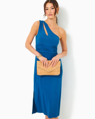 Shop Lilly Pulitzer Helina One-shoulder Midi Dress In Barton Blue