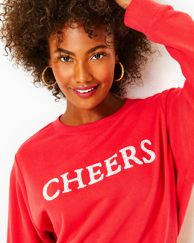 Ballad Cotton Sweatshirt, Amaryllis Red Cheers Graphic, large - Lilly Pulitzer