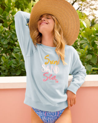 Ballad Cotton Sweatshirt, Bluette Sun Sand Sea Embroidery, large