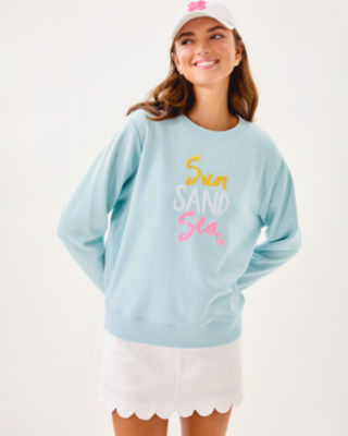 Ballad Cotton Sweatshirt, Bluette Sun Sand Sea Embroidery, large image 1
