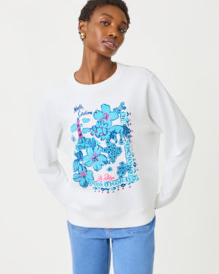 Ballad Cotton Sweatshirt, Capri Blue North Carolina Destination Graphic, large