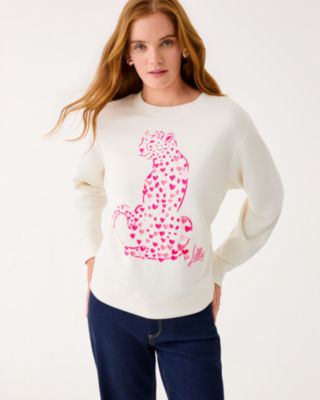 Ballad Cotton Sweatshirt, Coconut Love Cat Embroidery, large
