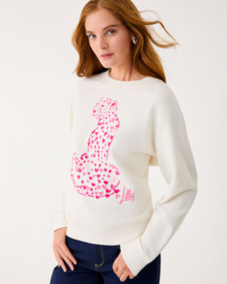 Ballad Cotton Sweatshirt, Coconut Love Cat Embroidery, large image 2