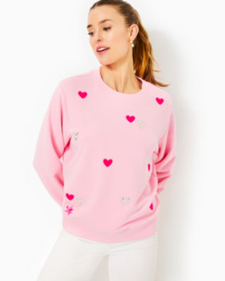 Ballad Cotton Sweatshirt, Conch Shell Pink Hearts Embellishment, large - Lilly Pulitzer