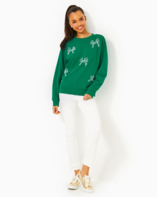 Ballad Cotton Sweatshirt, Fiddle Leaf Green Bow Embellishment, large image 2 - Lilly Pulitzer