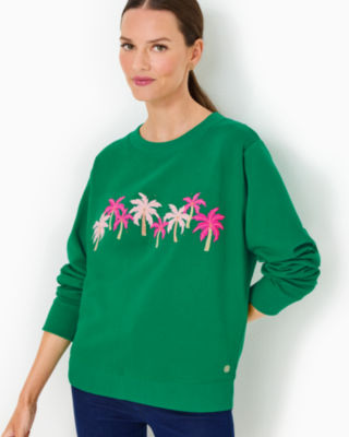 Ballad Cotton Sweatshirt, Fiddle Leaf Green Palm Trees, large - Lilly Pulitzer