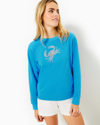 Ballad Cotton Sweatshirt, Lunar Blue Crab Embellishment, large image 2 - Lilly Pulitzer