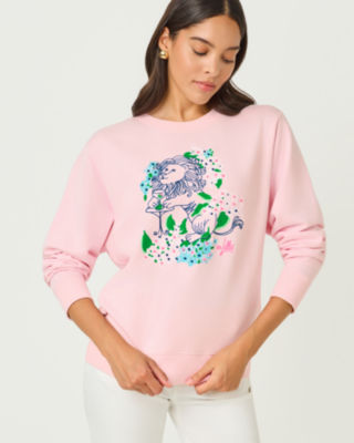 Ballad Cotton Sweatshirt, Multi Lydia Lion Embellishment, large