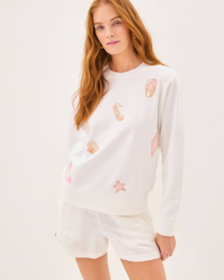 Ballad Cotton Sweatshirt, Resort White Cool As Shell Embroidery, large