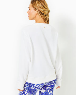 Shop Lilly Pulitzer Ballad Cotton Sweatshirt In Resort White On Vacay Embellished Graphic