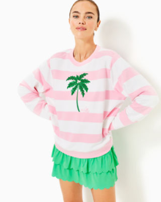 Ballad Sweatshirt, Conch Shell Pink Palm Tree Embellished Graphic, large - Lilly Pulitzer