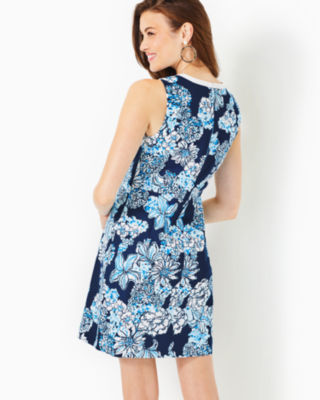 Aria Cotton Shift Dress, Low Tide Navy Bouquet All Day, large image undefined