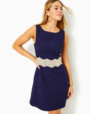 Shop Lilly Pulitzer Siarra Stretch Dress In True Navy Caliente Pucker Jacquard