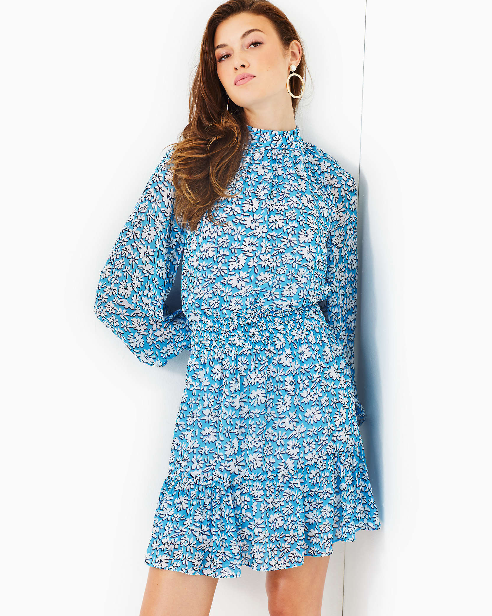 Shop Lilly Pulitzer Ellielynn Long Sleeve Dress In Lunar Blue Palm Beach Petals