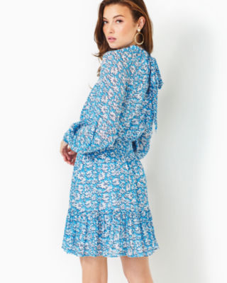 Ellielynn Long Sleeve Dress, Lunar Blue Palm Beach Petals, large image undefined