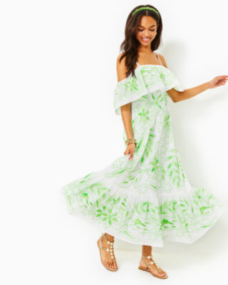 Green and White Oversized Floral Print Maxi Dress