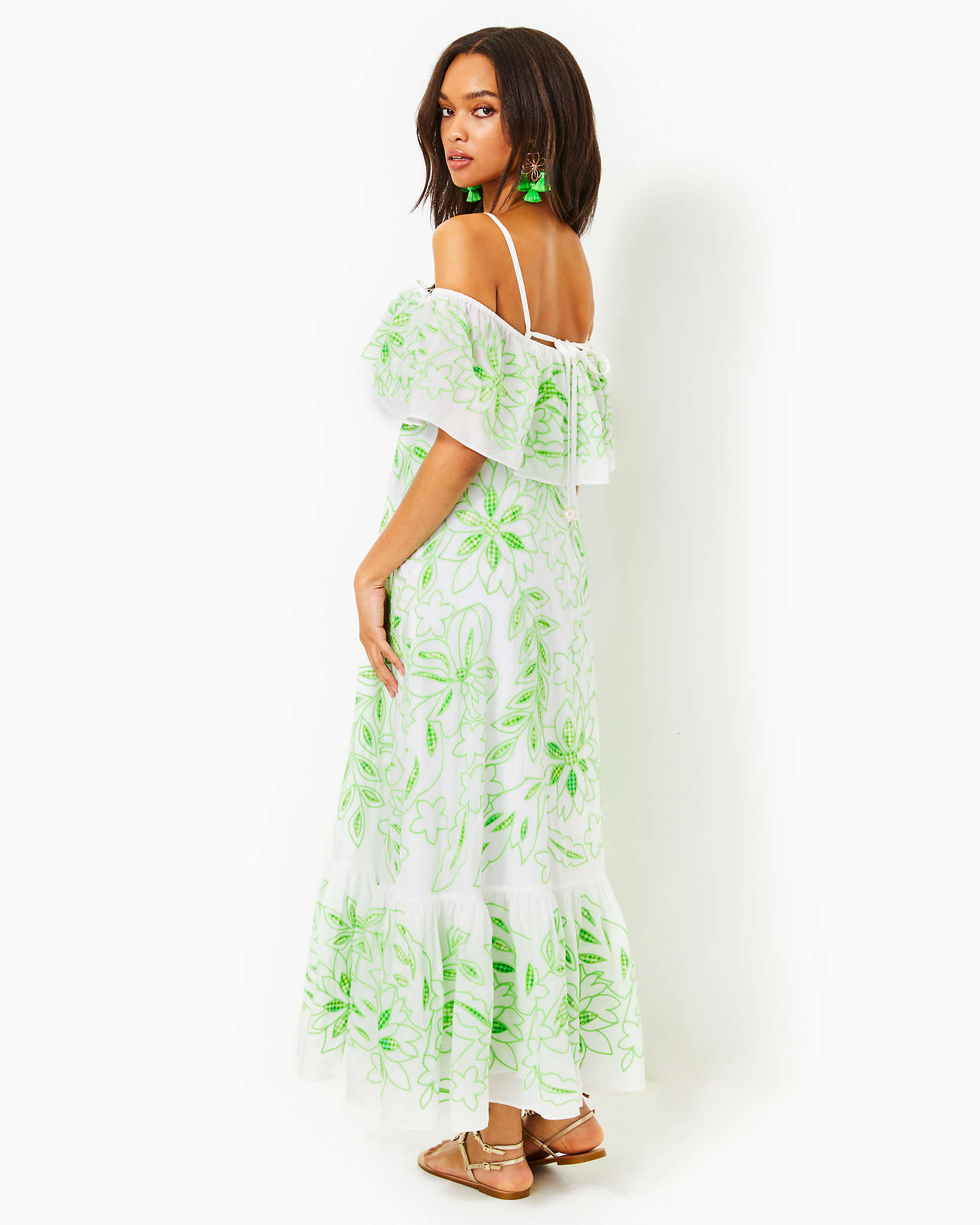 Shop Lilly Pulitzer Quinlee Embroidered Maxi Dress In Orb Green Embroidered Viscose Organza