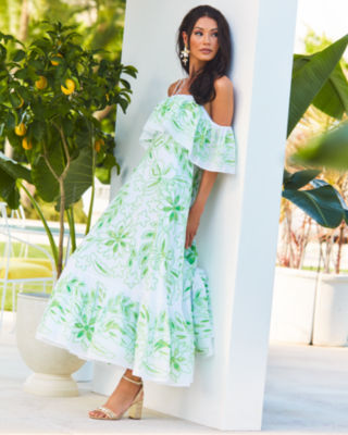 Shop Lilly Pulitzer Quinlee Embroidered Maxi Dress In Orb Green Embroidered Viscose Organza