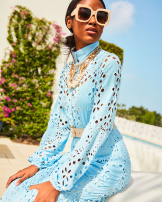 Lilly Pulitzer Zia Eyelet Midi Shirtdress In Hydra Blue Soiree Eyelet