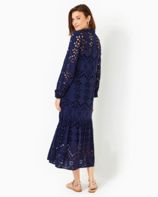 Zia Eyelet Midi Shirtdress, True Navy Soiree Eyelet, large image undefined