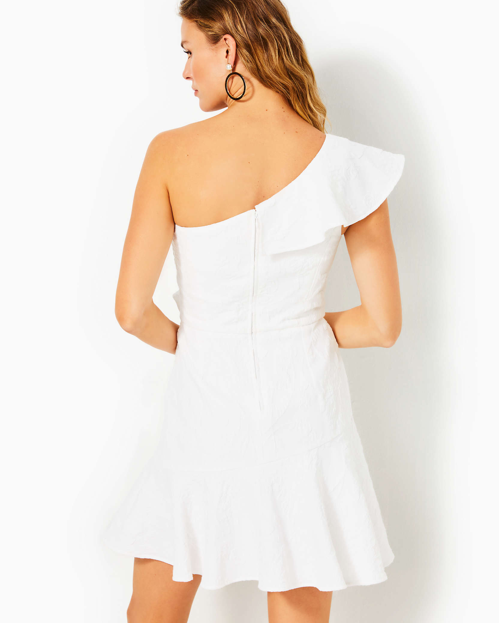 Shop Lilly Pulitzer Arlana One-shoulder Romper In Resort White Caliente Pucker Jacquard