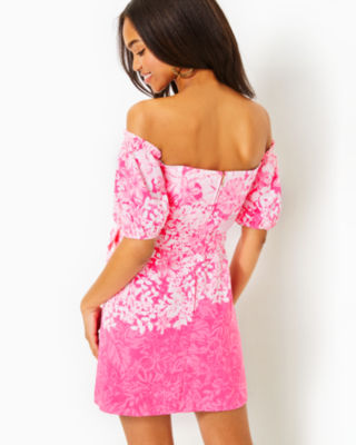 Winola Off-The-Shoulder Romper, Roxie Pink Shadow Dancer Engineered Romper, large image undefined