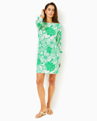Lidia Cotton Boatneck Dress, Spearmint Oversized Kiss My Tulips, large image undefined