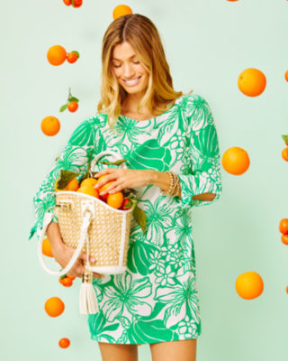 Lidia Cotton Boatneck Dress, Spearmint Oversized Kiss My Tulips, large image undefined