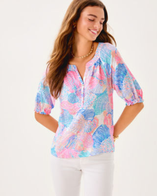 Caprina Linen Top, Multi Roar Of The Seas, large