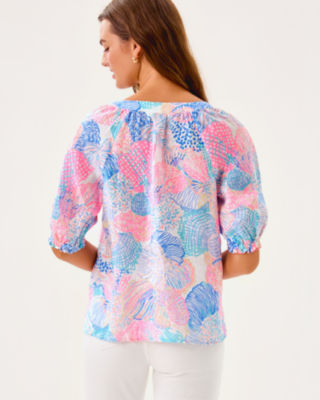 Caprina Linen Top, Multi Roar Of The Seas, large image 1