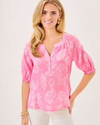 Caprina Linen Top, Rousseau Pink Cool As Shell, large